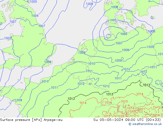 Luchtdruk (Grond) Arpege-eu zo 05.05.2024 09 UTC