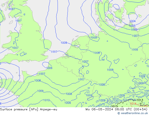 Surface pressure Arpege-eu Mo 06.05.2024 06 UTC