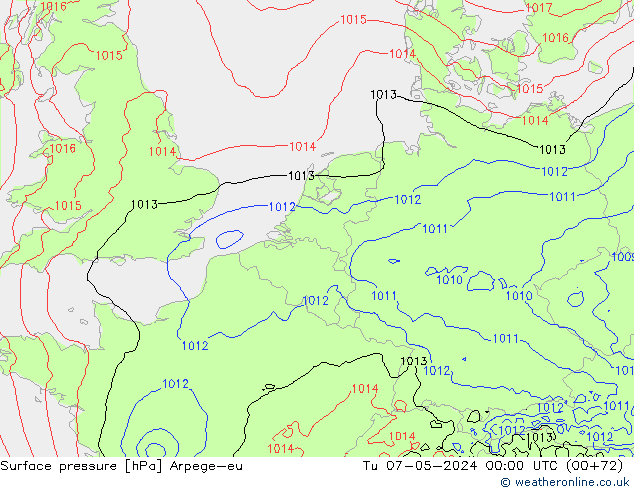Surface pressure Arpege-eu Tu 07.05.2024 00 UTC