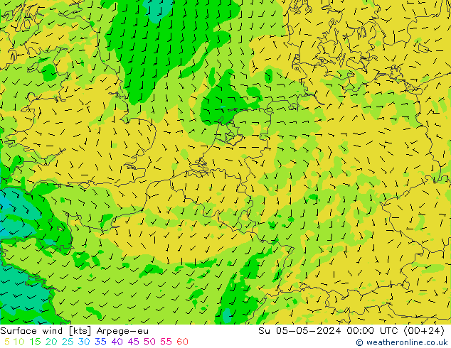 Surface wind Arpege-eu Su 05.05.2024 00 UTC