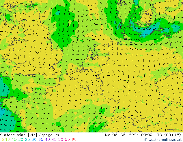 Surface wind Arpege-eu Mo 06.05.2024 00 UTC