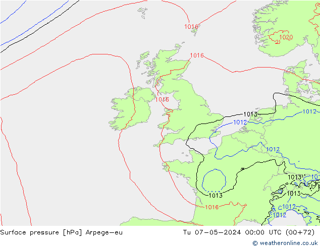 Surface pressure Arpege-eu Tu 07.05.2024 00 UTC