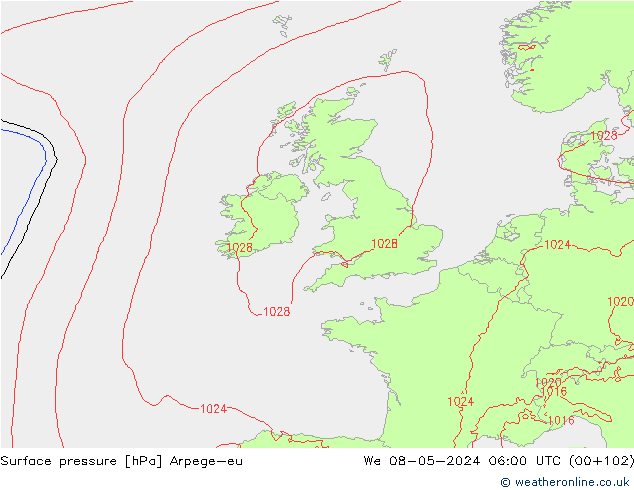 pression de l'air Arpege-eu mer 08.05.2024 06 UTC