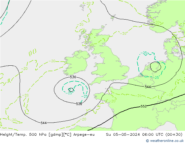 Height/Temp. 500 hPa Arpege-eu Ne 05.05.2024 06 UTC