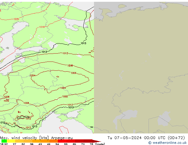 Max. wind velocity Arpege-eu вт 07.05.2024 00 UTC