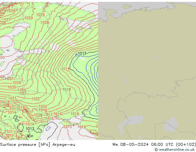 Atmosférický tlak Arpege-eu St 08.05.2024 06 UTC