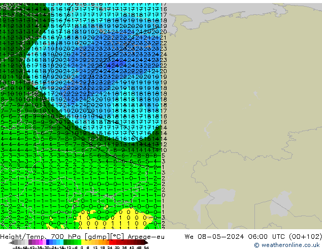 Height/Temp. 700 гПа Arpege-eu ср 08.05.2024 06 UTC