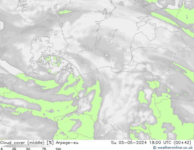 Cloud cover (middle) Arpege-eu Su 05.05.2024 18 UTC