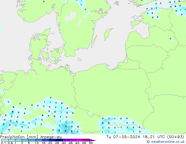 Precipitation Arpege-eu Tu 07.05.2024 21 UTC