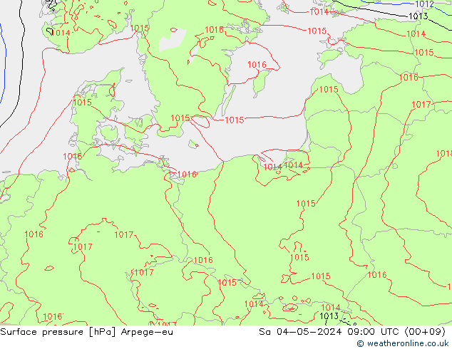 Presión superficial Arpege-eu sáb 04.05.2024 09 UTC