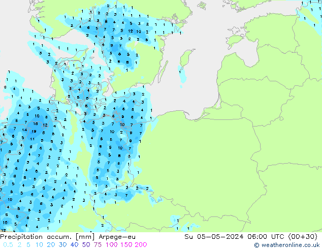 Toplam Yağış Arpege-eu Paz 05.05.2024 06 UTC