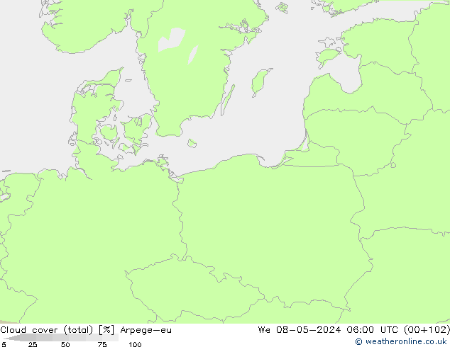 Nuages (total) Arpege-eu mer 08.05.2024 06 UTC