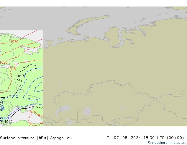 Surface pressure Arpege-eu Tu 07.05.2024 18 UTC