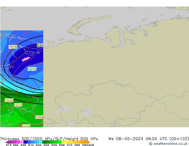 Dikte 500-1000hPa Arpege-eu wo 08.05.2024 06 UTC