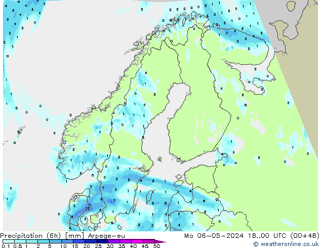 Precipitação (6h) Arpege-eu Seg 06.05.2024 00 UTC