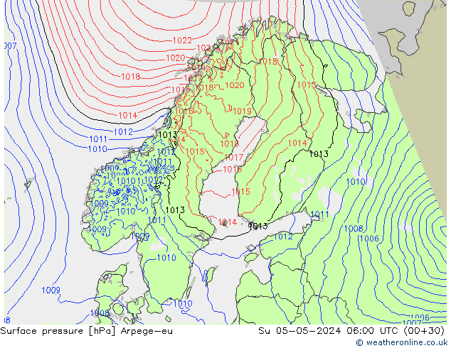 pressão do solo Arpege-eu Dom 05.05.2024 06 UTC