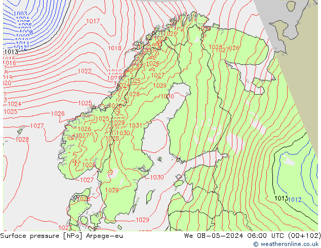 Surface pressure Arpege-eu We 08.05.2024 06 UTC
