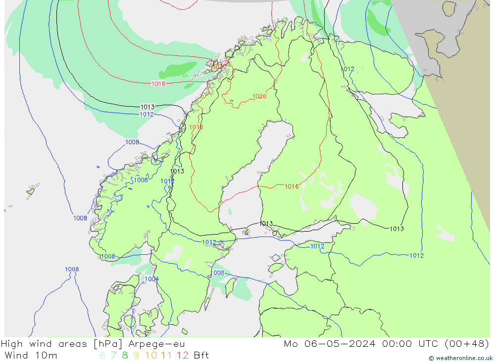 yüksek rüzgarlı alanlar Arpege-eu Pzt 06.05.2024 00 UTC