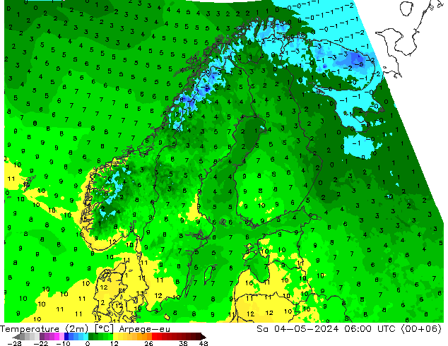 Temperatura (2m) Arpege-eu Sáb 04.05.2024 06 UTC