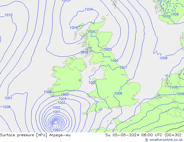 Surface pressure Arpege-eu Su 05.05.2024 06 UTC