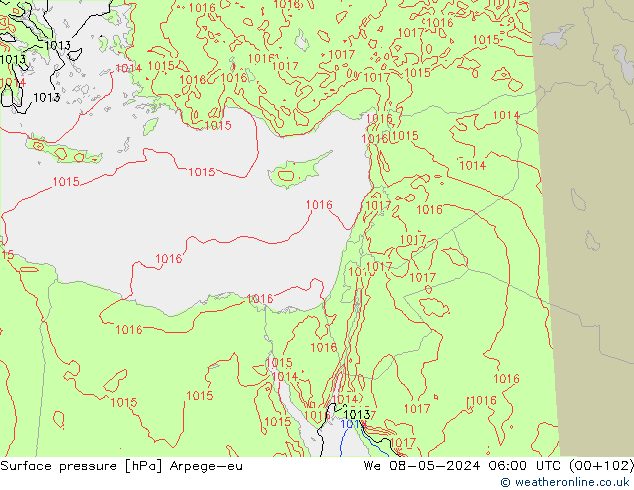 Pressione al suolo Arpege-eu mer 08.05.2024 06 UTC