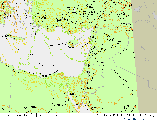 Theta-e 850hPa Arpege-eu di 07.05.2024 12 UTC