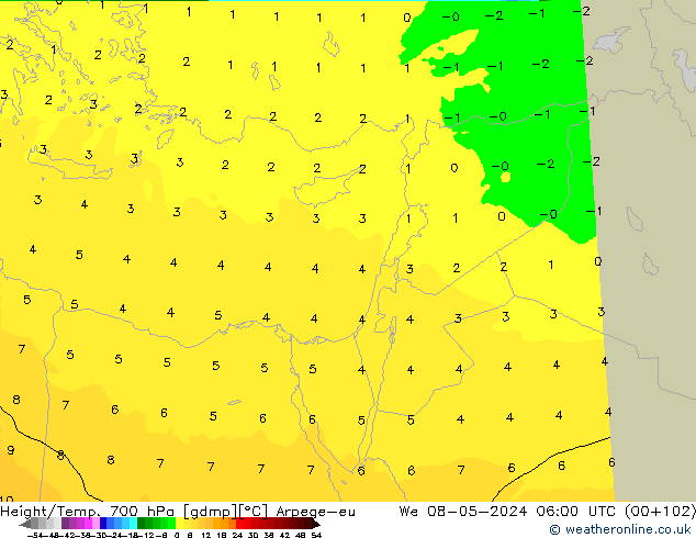 Height/Temp. 700 hPa Arpege-eu We 08.05.2024 06 UTC