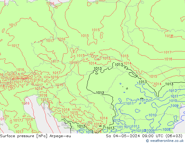 Atmosférický tlak Arpege-eu So 04.05.2024 09 UTC