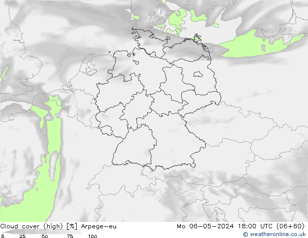 vysoký oblak Arpege-eu Po 06.05.2024 18 UTC