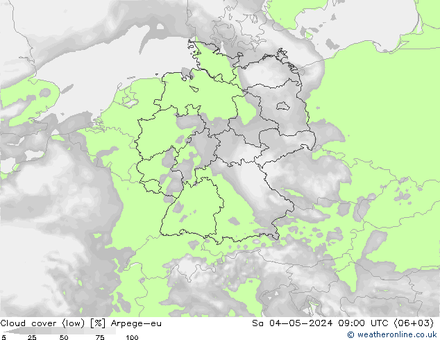 Cloud cover (low) Arpege-eu Sa 04.05.2024 09 UTC