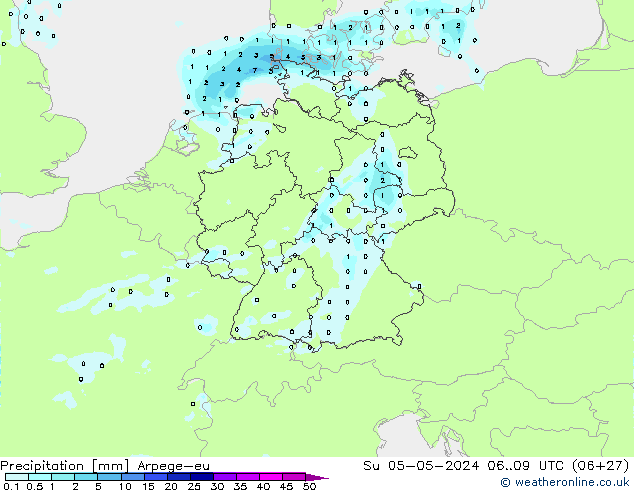 Precipitation Arpege-eu Su 05.05.2024 09 UTC