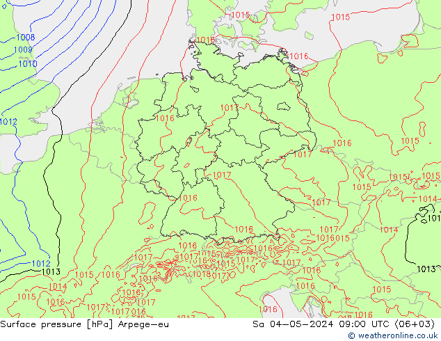 Presión superficial Arpege-eu sáb 04.05.2024 09 UTC