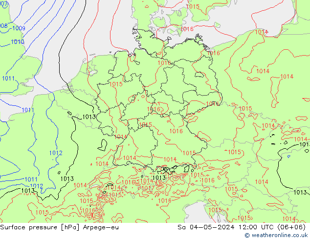 Presión superficial Arpege-eu sáb 04.05.2024 12 UTC