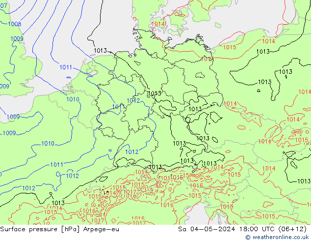 Pressione al suolo Arpege-eu sab 04.05.2024 18 UTC