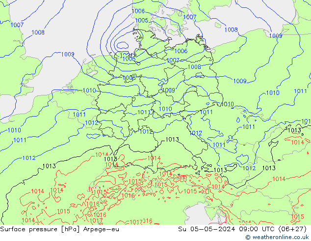 Atmosférický tlak Arpege-eu Ne 05.05.2024 09 UTC