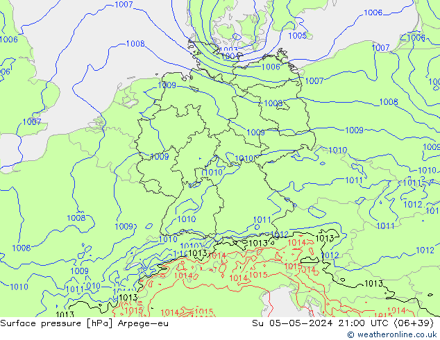 Presión superficial Arpege-eu dom 05.05.2024 21 UTC