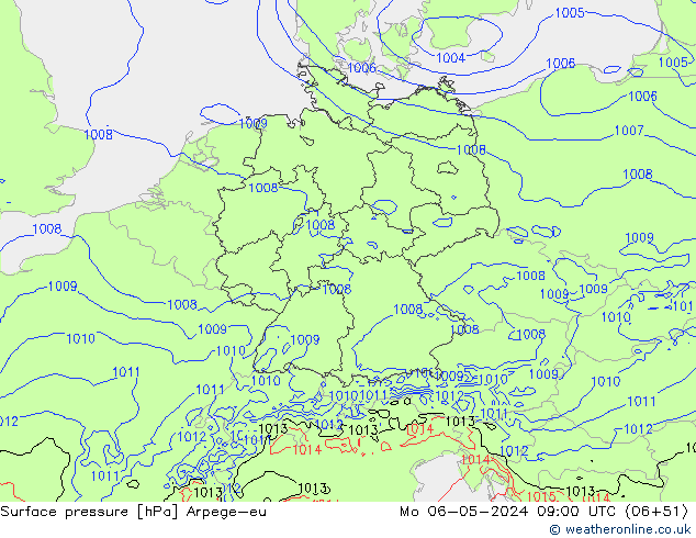 Presión superficial Arpege-eu lun 06.05.2024 09 UTC