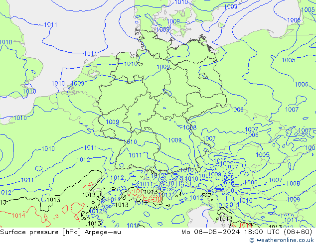 Atmosférický tlak Arpege-eu Po 06.05.2024 18 UTC