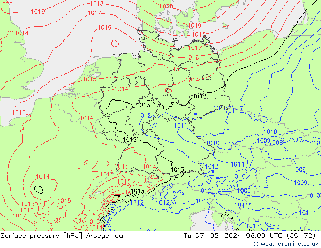 Pressione al suolo Arpege-eu mar 07.05.2024 06 UTC