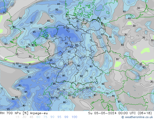 Humidité rel. 700 hPa Arpege-eu dim 05.05.2024 00 UTC