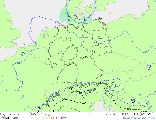 High wind areas Arpege-eu Вс 05.05.2024 18 UTC