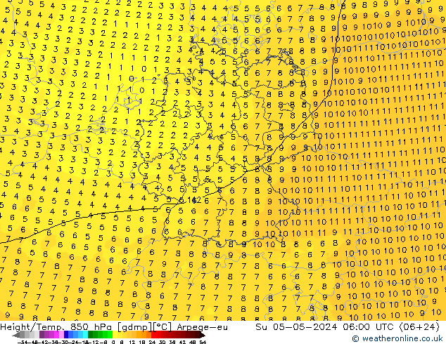 Height/Temp. 850 hPa Arpege-eu So 05.05.2024 06 UTC