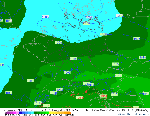 Thck 700-1000 гПа Arpege-eu пн 06.05.2024 03 UTC