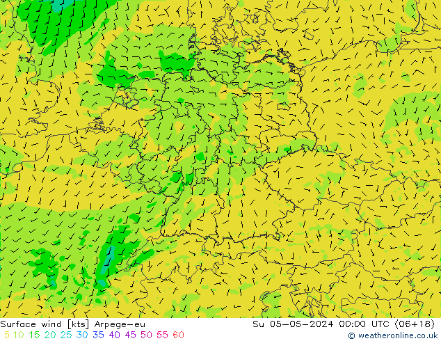 Rüzgar 10 m Arpege-eu Paz 05.05.2024 00 UTC