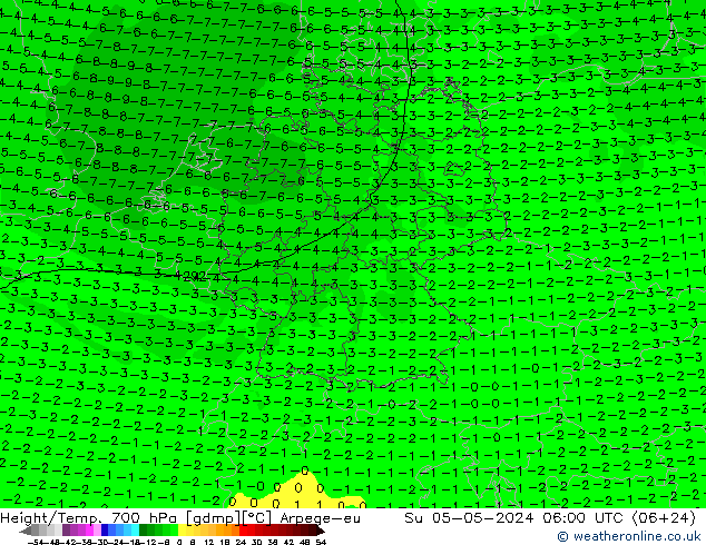 Height/Temp. 700 hPa Arpege-eu 星期日 05.05.2024 06 UTC
