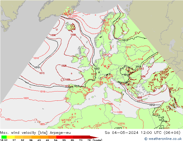 Max. wind velocity Arpege-eu Sáb 04.05.2024 12 UTC