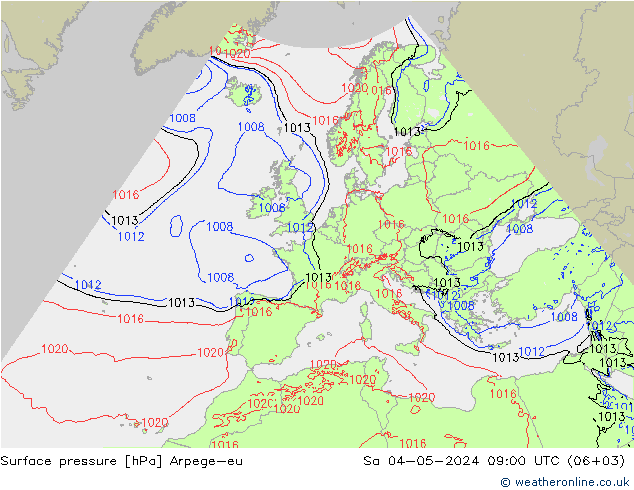 Pressione al suolo Arpege-eu sab 04.05.2024 09 UTC