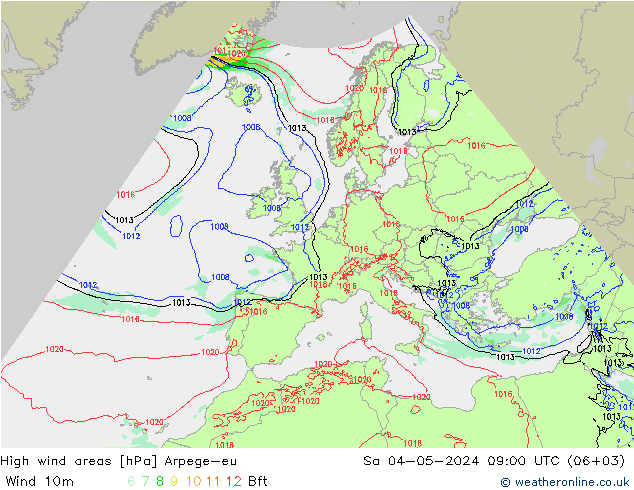 High wind areas Arpege-eu sáb 04.05.2024 09 UTC