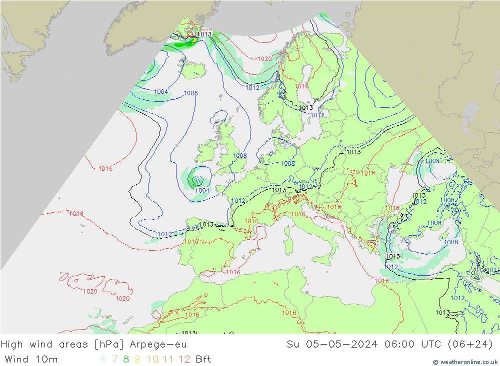 High wind areas Arpege-eu dom 05.05.2024 06 UTC