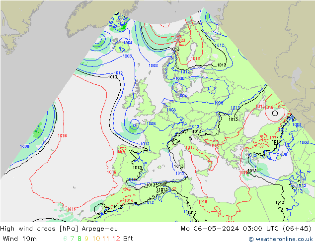 High wind areas Arpege-eu Mo 06.05.2024 03 UTC